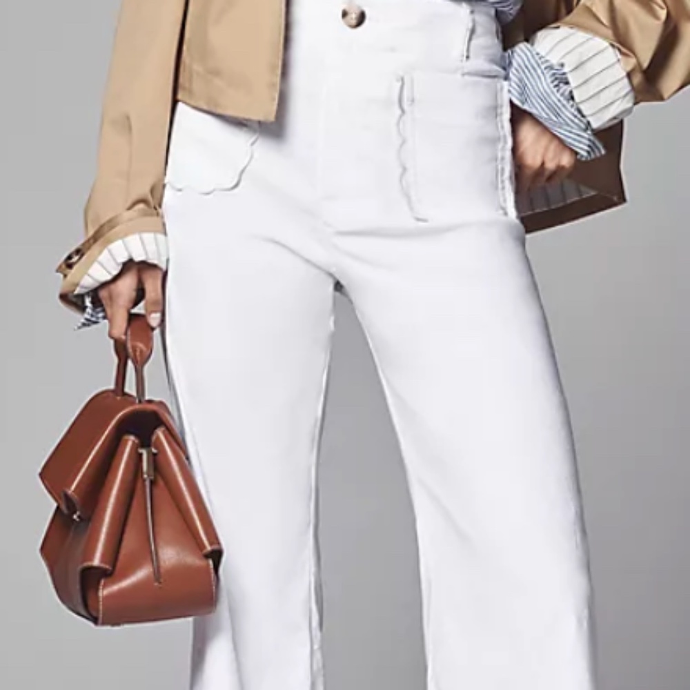 The Colette White Scallop-Pocket Wide-Leg Pants by Maeve